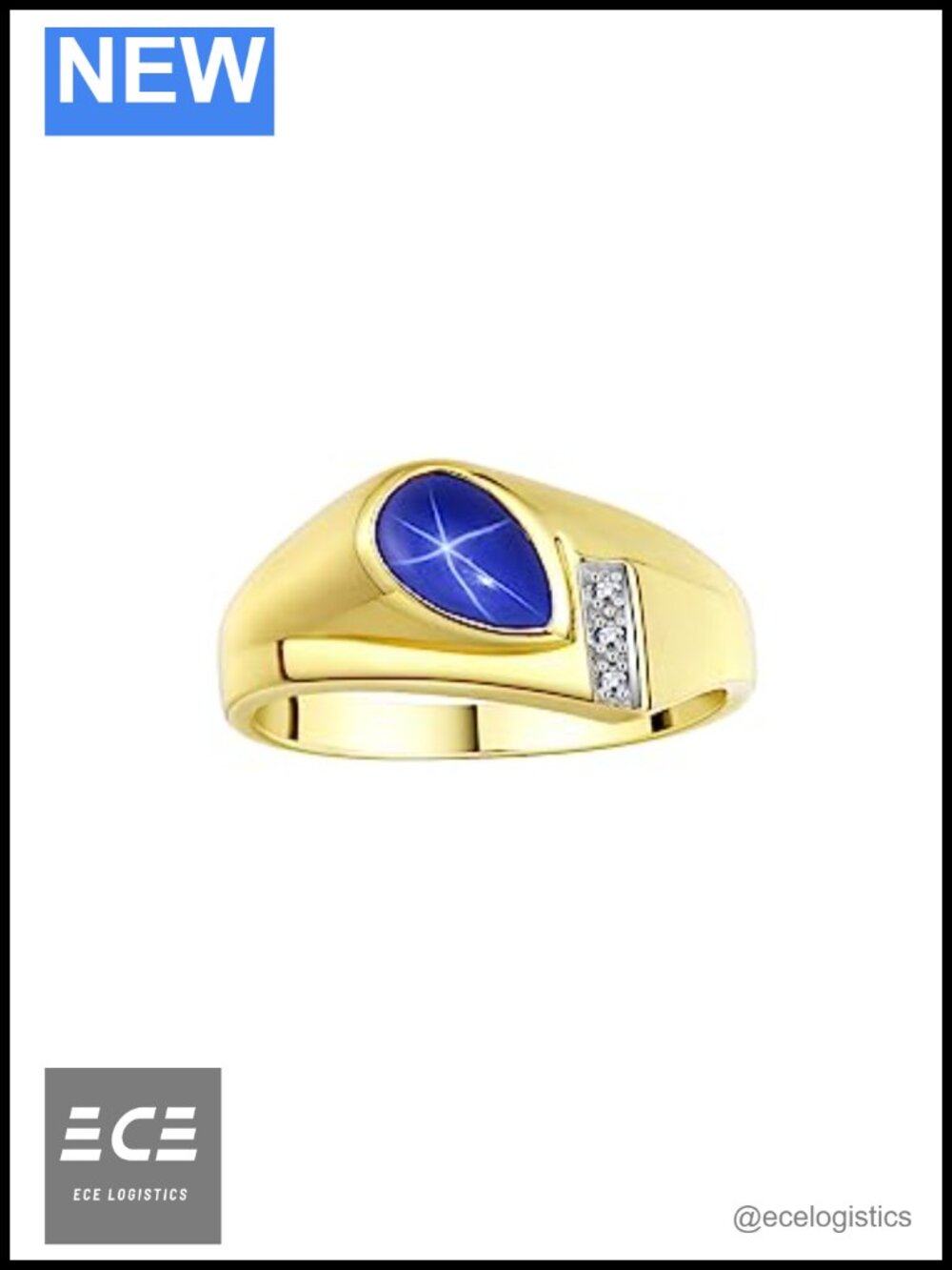 Rylos Pear Tear Drop Blue Star Sapphire & Diamond Ring Size 9 Birthstone